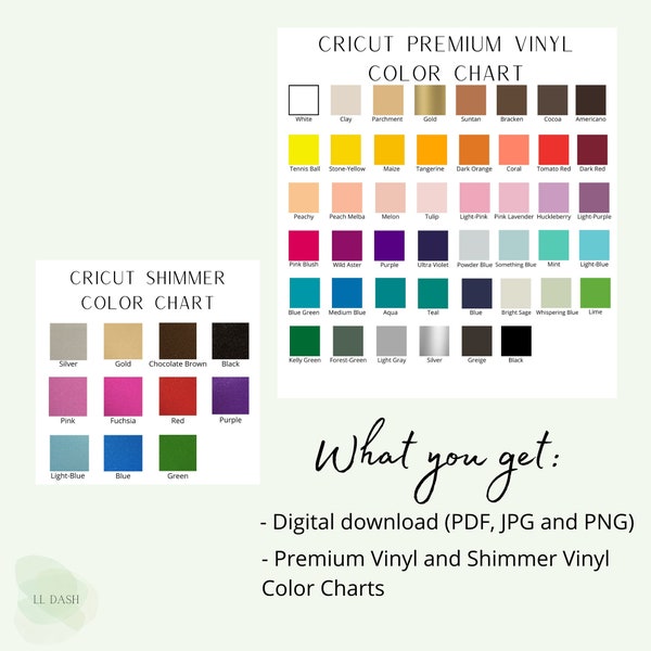 Cricut Premium Vinyl Color Chart