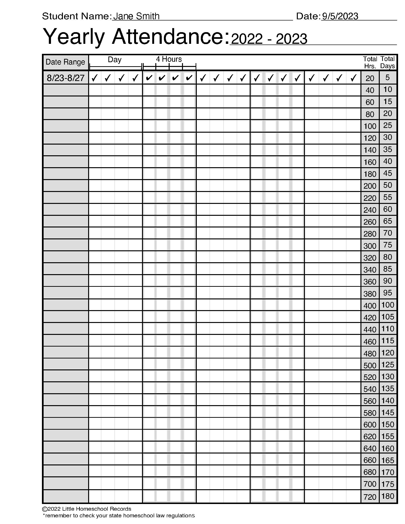 Homeschool Required Hours/days 720 Hours/180 Days Form - Etsy