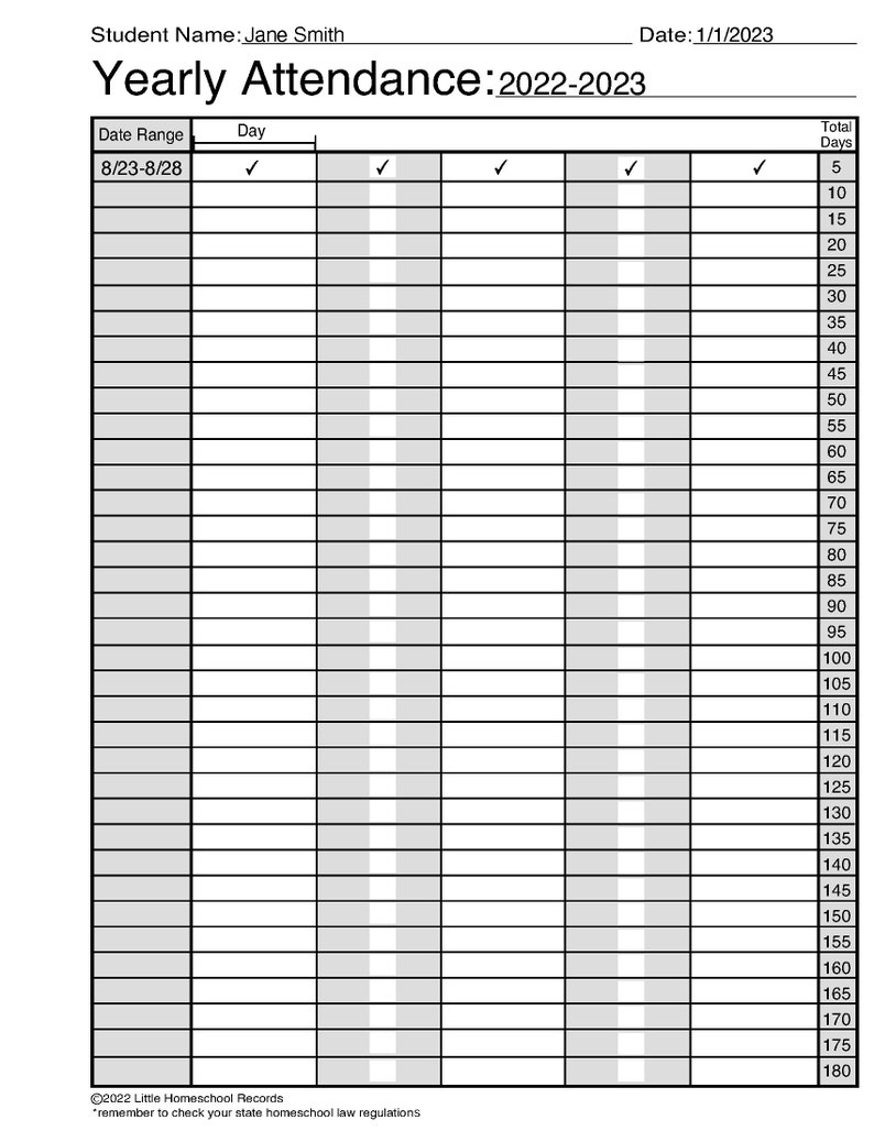 Homeschool Required Days (180 Days) Form - Etsy