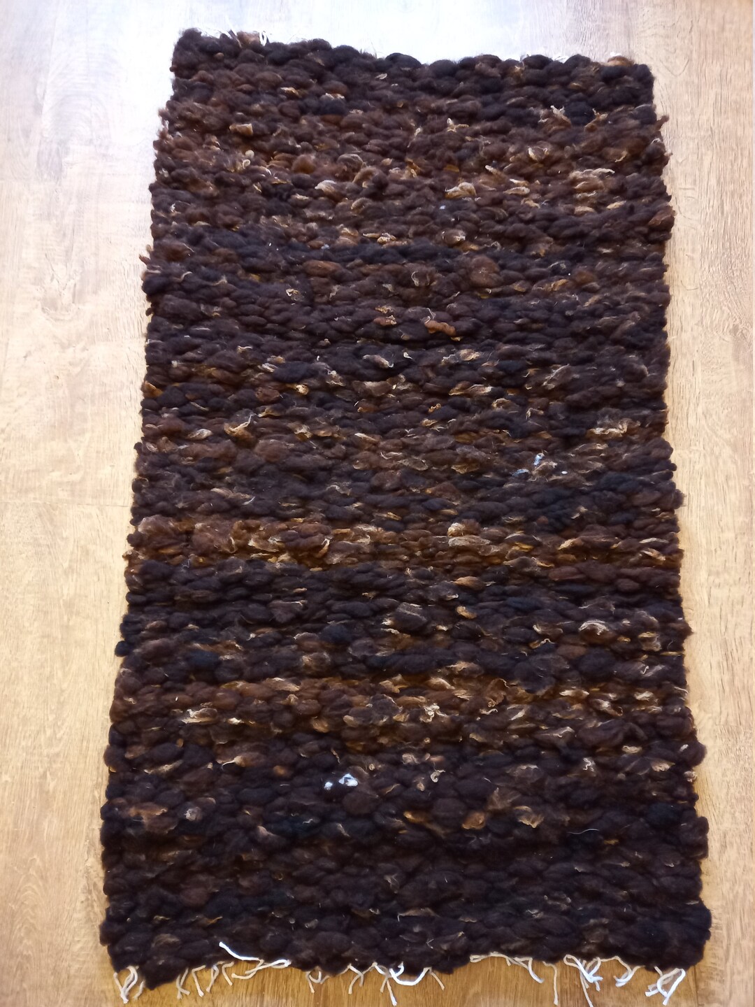 Dark Brown jacob Fleece Peg Loom Rug /brown Fleece With Golden Tips ...