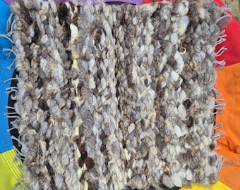 Groot fleecetapijt licht/donkerbruin schapenvacht fleecedeken, voering zitting, kussen, zitkussen met weefgetouw