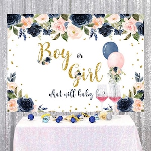 Boy or Girl Gender Reveal Backdrop Blush pink and Navy