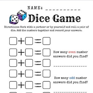 Roll the Die Math Game