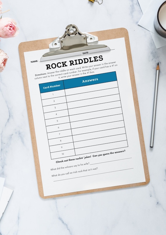 Rock Riddles Worksheet and Flash Card Game Etsy
