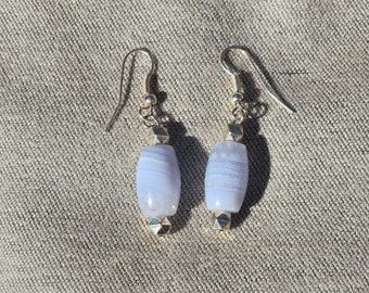 Blue Lace Agate Dangle Earrings