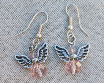 Pink Glass Angel Earrings