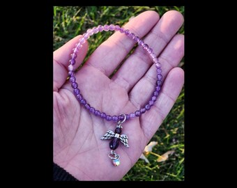 Amethyst Stretch Bracelet With Purple Angel Charm