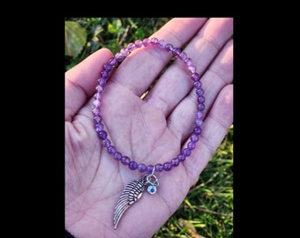 Amethyst Stretch Bracelet with Silver Wing Charm