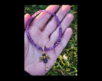 Amethyst Stretch Bracelet with Purple Angel Charm