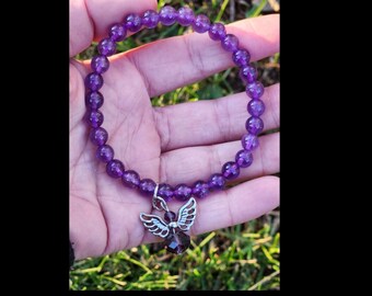 Amethyst Stretch Bracelet with Purple Angel Charm