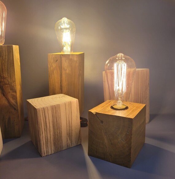 Rustic Industrial Lamp Inset Reclaimed Wood Quirky Square