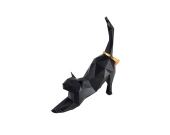 3D Printed Low-Poly Cat Stretching Ring Holder – Jewelry Organizer & Ring Dish, Cat Lover Gift