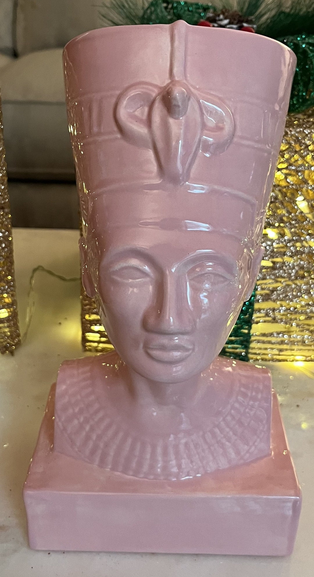 Queen Nefertiti Ceramic Bust Statue Pink & White Etsy