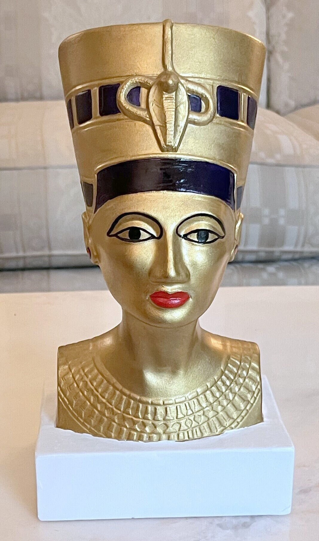 Queen Nefertiti Ceramic Bust Hand Painted. Golden Bodyroyal Purple and White Accents. Etsy