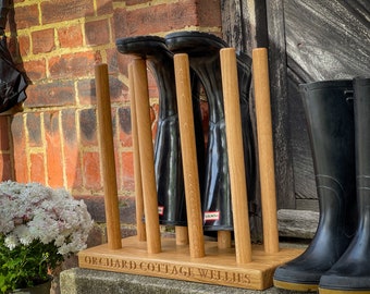 Personalised Solid Oak Wellington Boot Stand | Welly Boot Rack | Wellington Rack | Welly Boot Stand | Wellies Rack | Wellies Stand