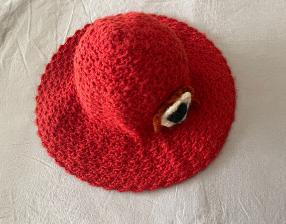 Red 1970s bucket hat with organic form - image 10