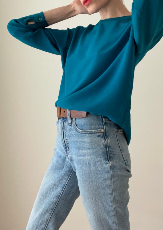 Minimalist silk blouse in teal - image 8