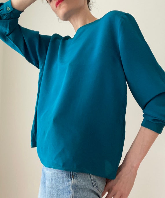 Minimalist silk blouse in teal - image 7