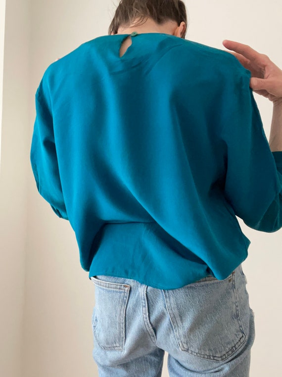 Minimalist silk blouse in teal - image 9