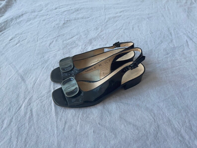 Ferragamo Patent Leather Sling-backs With Peep Toes - Etsy