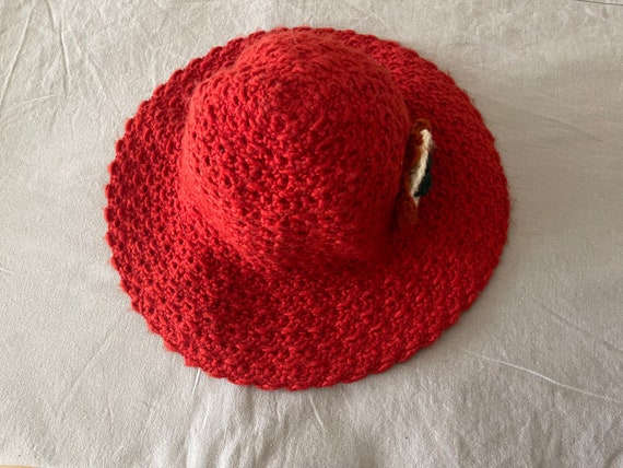 Red 1970s bucket hat with organic form - image 9