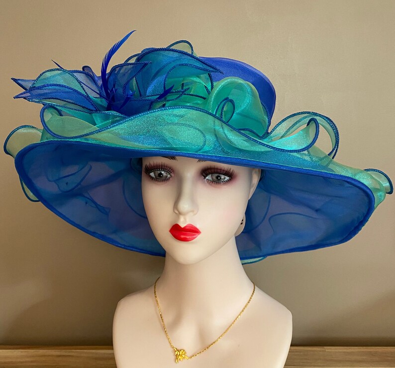 Royal Blue/green Kentucky Derby Hat. Organza Dress Hat. Etsy