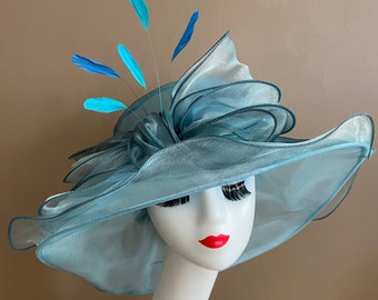 Blue Kentucky Derby Hat.  Powder Blue Organza Hat. Mother's Day Hat. Easter Hat. Church Hat. Ascot Hat. Tea Hat. Cocktail Hat. Race Day Hat