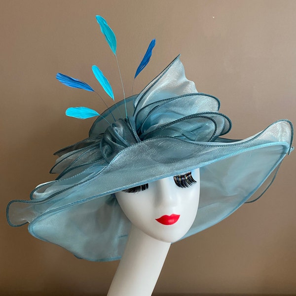 Blue Kentucky Derby Hat.  Powder Blue Organza Hat. Mother's Day Hat. Easter Hat. Church Hat. Ascot Hat. Tea Hat. Cocktail Hat. Race Day Hat
