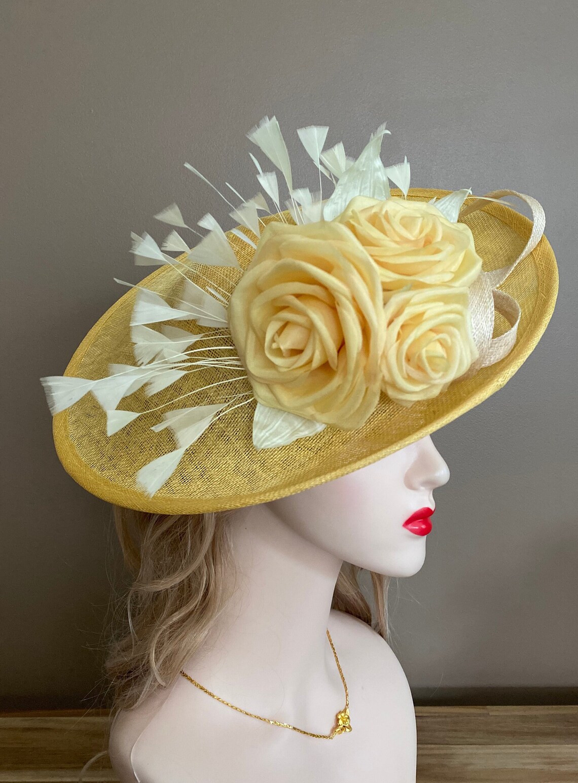 Gold Yellow Kentucky Derby Hat Yellow Ascot Hat With Roses Etsy