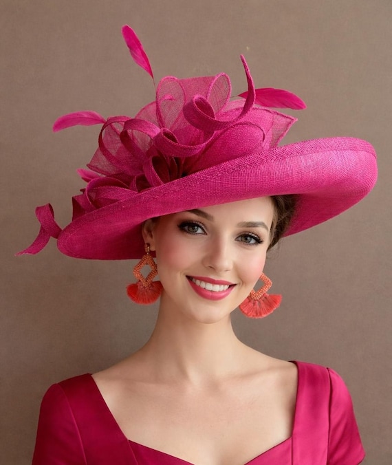 Raspberry Sinamay Kentucky Derby Hat(G9): Hot Pink Race Day Bow
