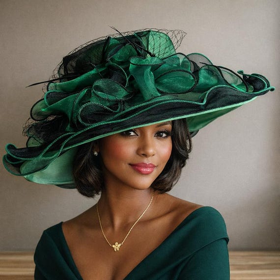 Green/black Organza Kentucky Derby Hat: Ascot Tea Party  display picture 3