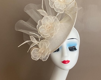 Ivory White Sinamay Fascinator(g9): Kentucky Derby Tea Party Hat