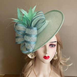 Mint Green Sinamay Fascinator: Kentucky Derby Feather Hat