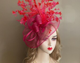 Hot Pink/Fuchsia/Red Kentucky Derby Hat, Handmade Derby Hat, Sinamay Fascinator, Royal Ascot Tea Race Easter Hat, Mother&#39;s Day Hat