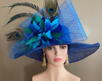 Navy Blue Church Hat: Rhinestone Bow, Wedding Guest  display picture 2