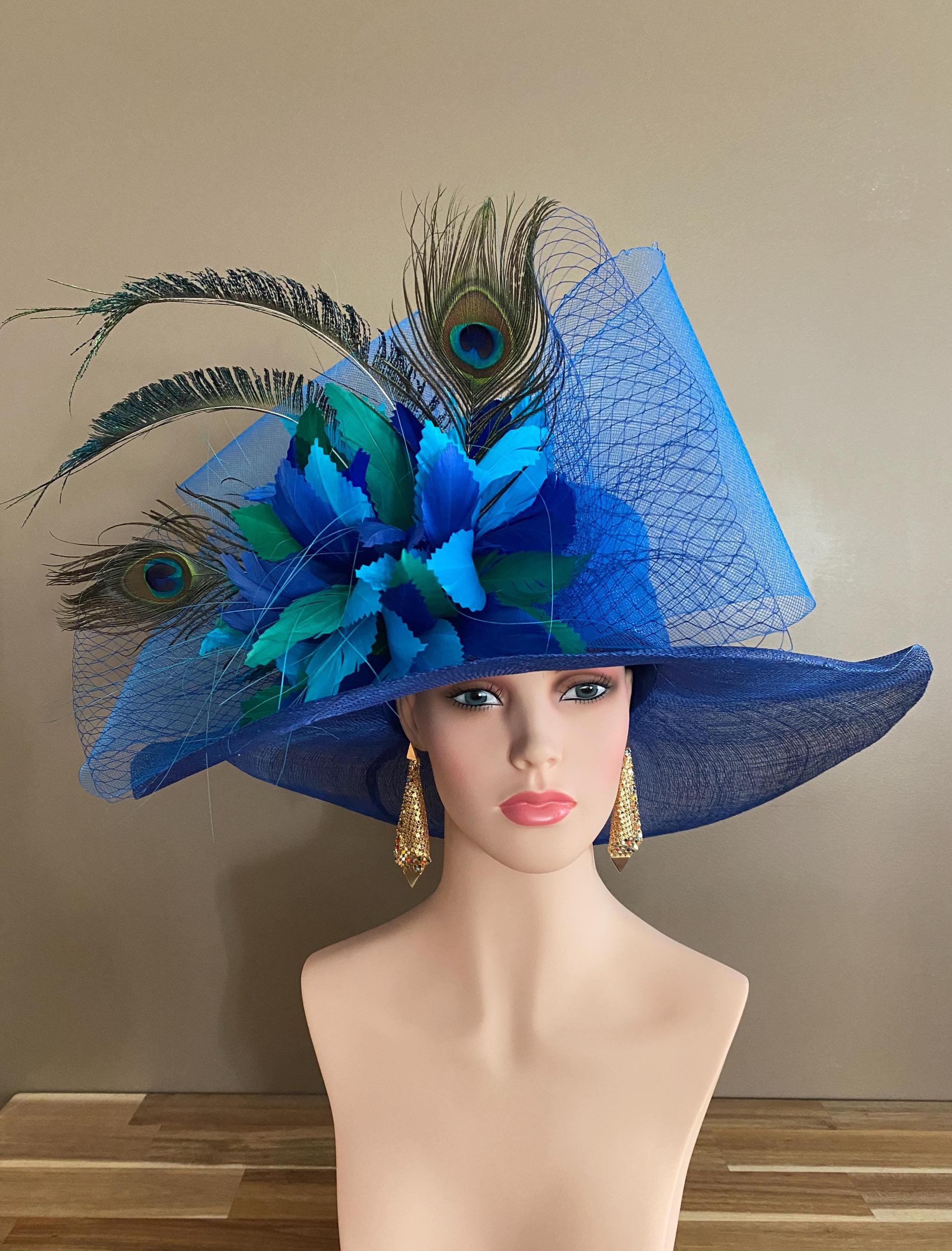 Luxurious Soft Blue Formal Hat with Wide Brim and Decorative Trim Royal Blue Wide Brim - Etsy main image 4