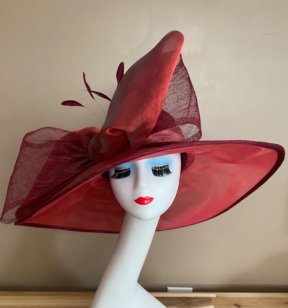 Elegant Burgundy and Pink Women\'s Hat Derby Church Tea Wide Brim s-l1200.jpg main image 3