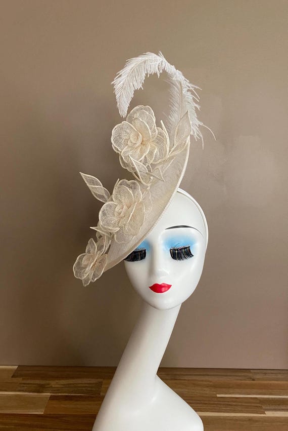 Ivory Sinamay Fascinator(g5): Floral Kentucky Derby Hat With  display picture 1