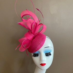 Hot Pink Sinamay Church Carriage Kentucky Derby Fascinator with Stunning Bow.  Mother's Day Easter Wedding Tea Race Hat