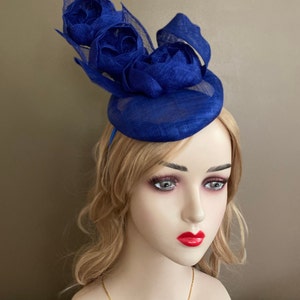 Royal Blue Sinamay Fascinator Hat: Kentucky Derby, Ascot Races