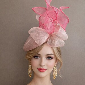 Pink Sinamay Kentucky Derby Fascinator(m11): Bow/ribbons - Etsy display picture 3