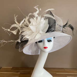 Black & White Kentucky Derby Hat: Feather Flower Sinamay Church Hat