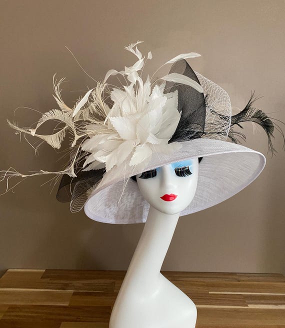 Black/white Kentucky Derby Hat(m6): Feather Flower Sinamay  display picture 3