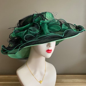 Black/Green Kentucky Derby Hat. Organza Dress Hat. Mother&#39;s Day Hat. Easter Hat. Church Hat. Ascot Hat. Tea Hat. Cocktail Hat. Race Day Hat