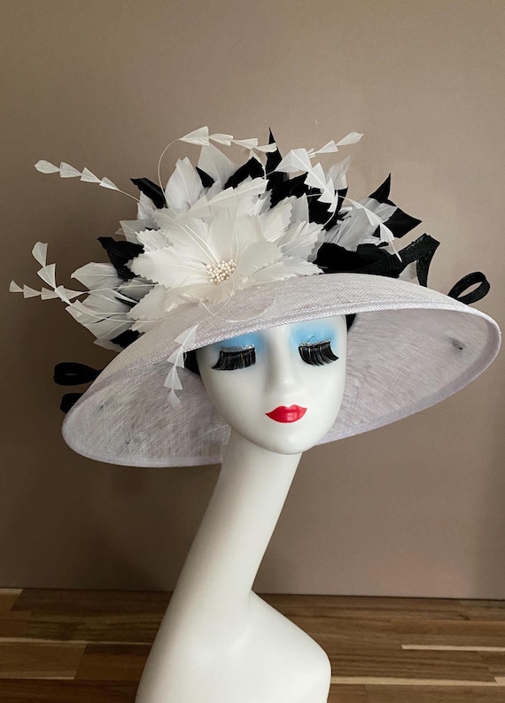Kentucky Derby Church Hat(g8): Black/white Feathered Sinamay  display picture 2