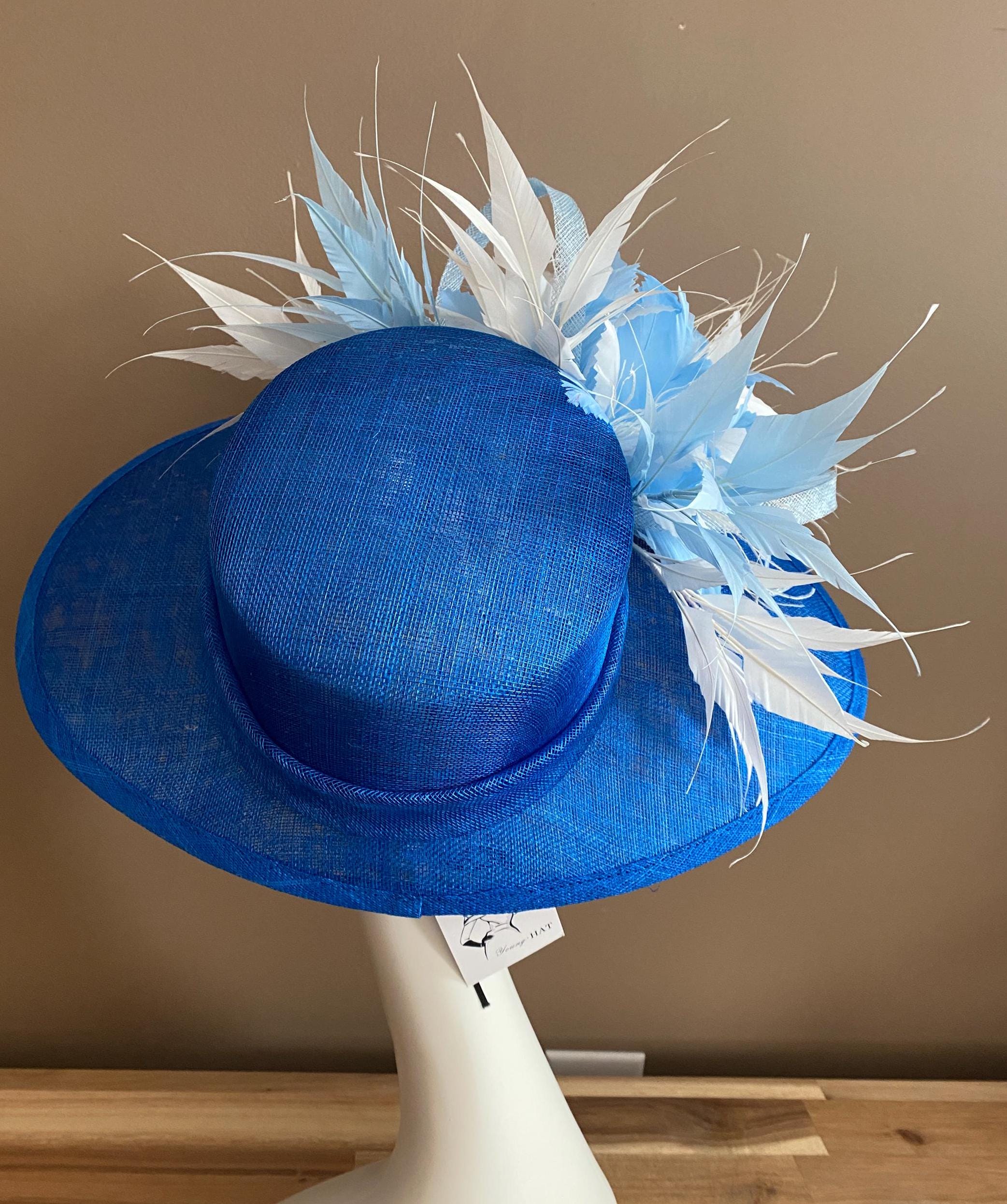 Shimmery, Royal Blue Derby Hat (004) Navy Blue Sinamay Kentucky Derby Hat(m4): Rhinestone Bow  main image 2