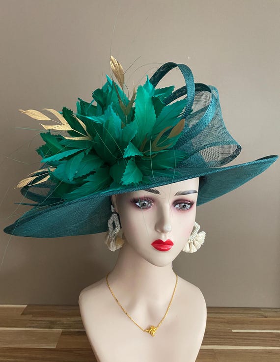 Emerald Green Kentucky Derby Hat(m9): Wide Brim Sinamay Bow  display picture 3