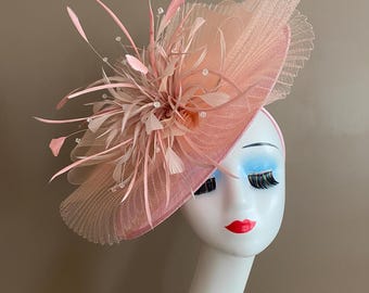 Peach Fascinator on Headband Peach Kentucky Derby Hat  display picture 2
