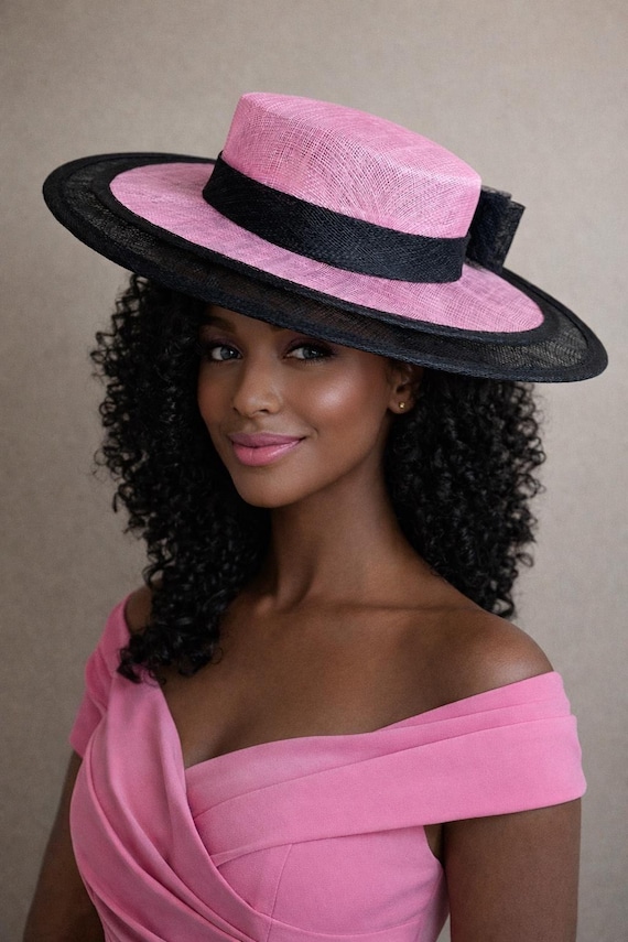 New Kentucky Derby Hat Elegant Pink Sinamay Bow Royal Ascot KY Oaks Fascinator kentucky derby hat fascinator bright pink sinamay base w  main image 4