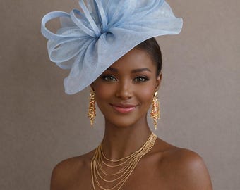 Powder Blue Derby Fascinator: Handmade Sinamay Kentucky Race Day Hat